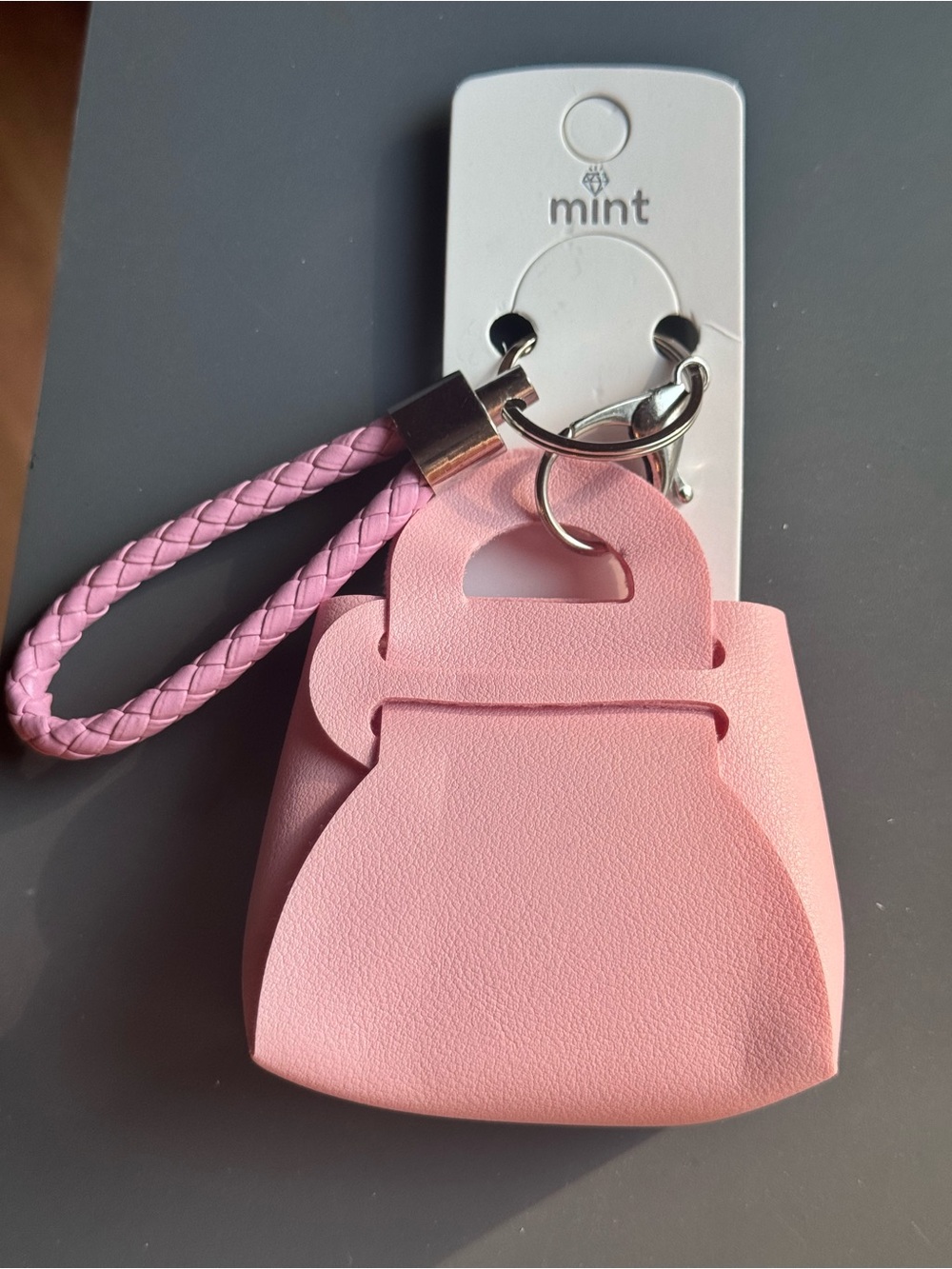 NWT Mint Mini Handbag Keychain & Bag Charm Pink Braided Strap